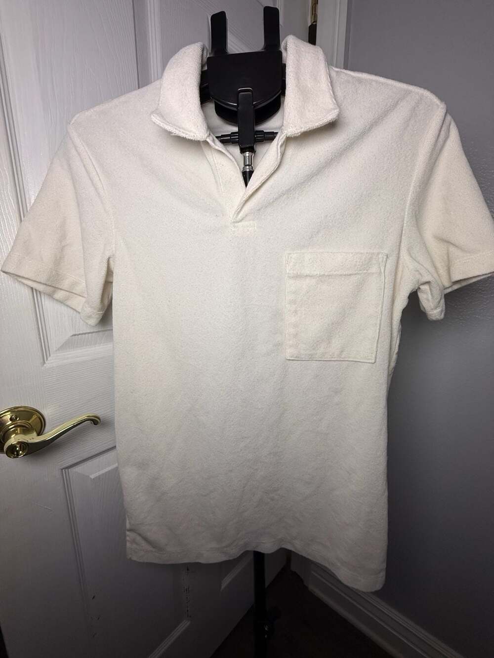 H&M Terry Polo Shirt Size S White Towel Pocket